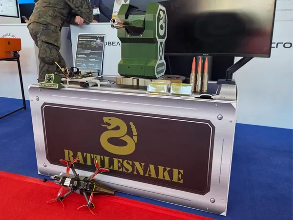 Rattlesnake turret, FPV drone and ammunition on the stand at MSPO 2026